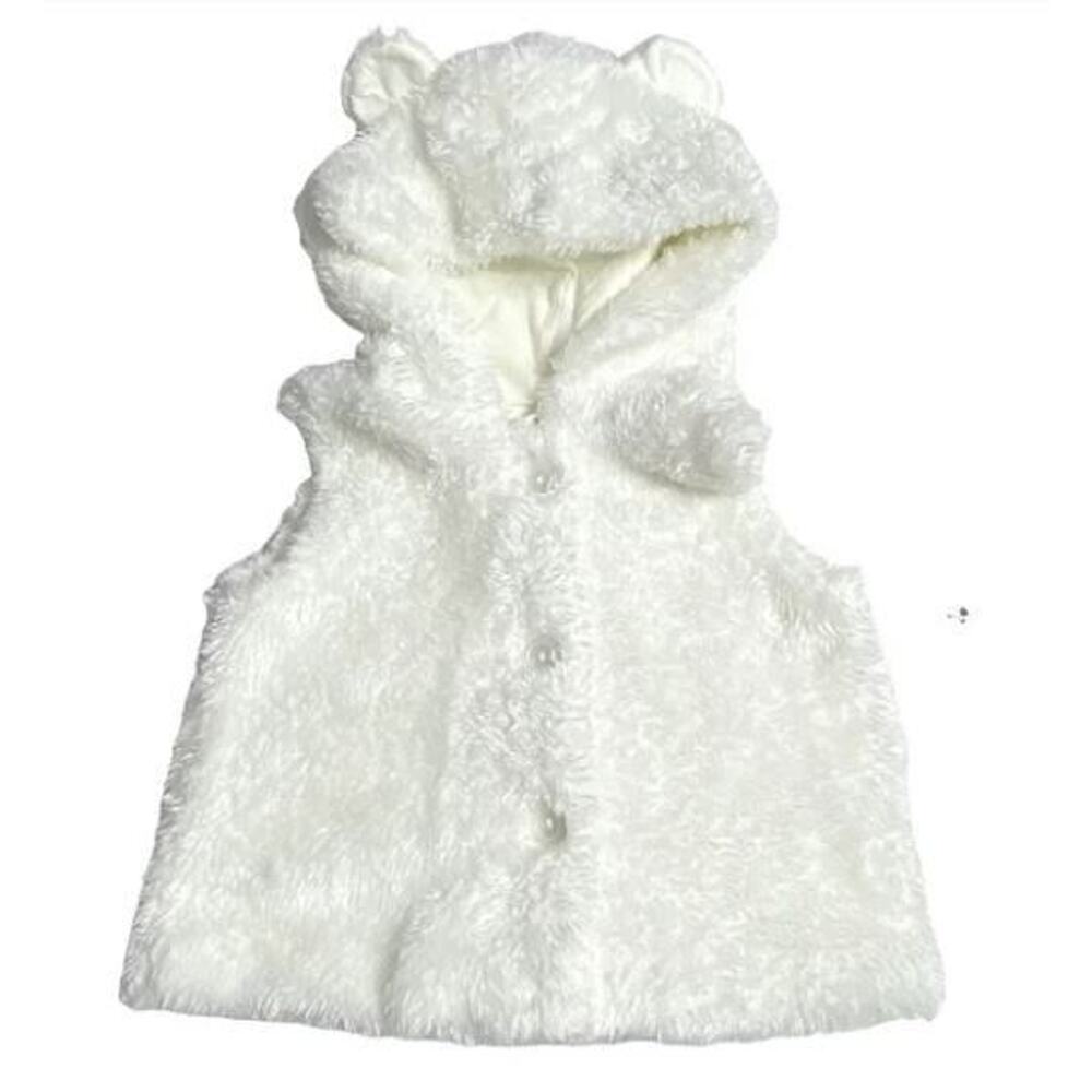 Harper Canyon Toddlers Soft Faux Fur Hooded Bear Ear Vest in Ivory 24 Months